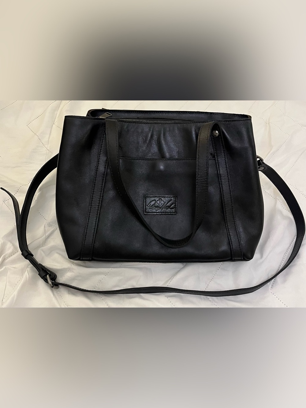 Patricia Nash Smooth Black Leather Satchel Handbag